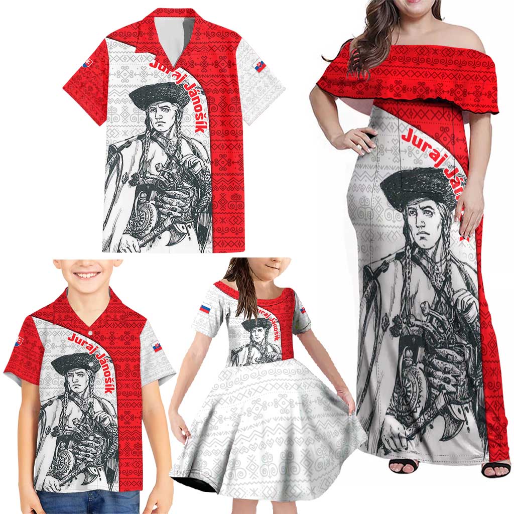 Juraj Janosik Slovakia Family Matching Off Shoulder Maxi Dress and Hawaiian Shirt with Folk Pattern Red White Legend Spirit