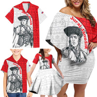 Juraj Janosik Slovakia Family Matching Off Shoulder Short Dress and Hawaiian Shirt with Folk Pattern Red White Legend Spirit
