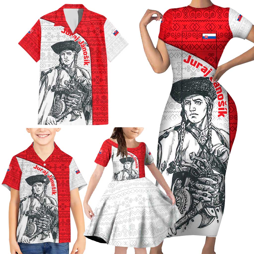 Juraj Janosik Slovakia Family Matching Short Sleeve Bodycon Dress and Hawaiian Shirt with Folk Pattern Red White Legend Spirit