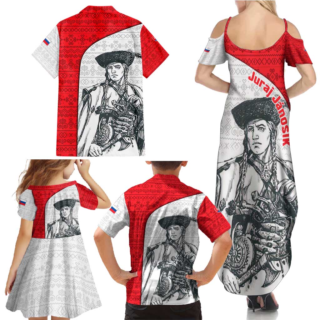 Juraj Janosik Slovakia Family Matching Summer Maxi Dress and Hawaiian Shirt with Folk Pattern Red White Legend Spirit