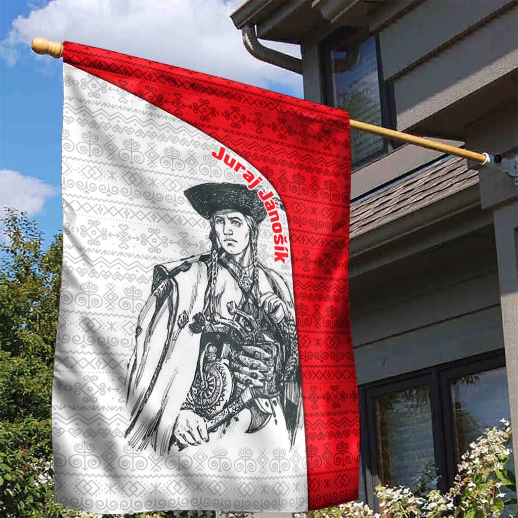 Juraj Janosik Slovakia Garden Flag with Folk Pattern Red White Legend Spirit