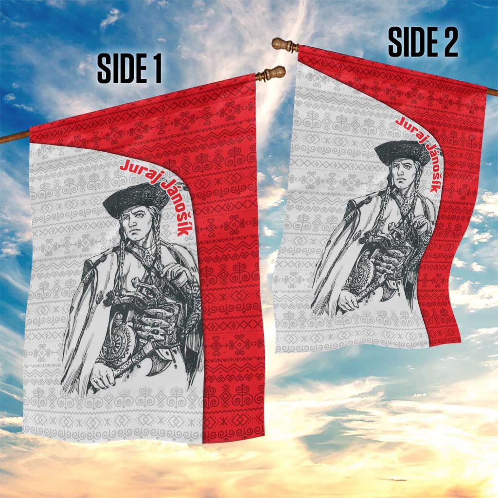Juraj Janosik Slovakia Garden Flag with Folk Pattern Red White Legend Spirit