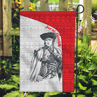 Juraj Janosik Slovakia Garden Flag with Folk Pattern Red White Legend Spirit