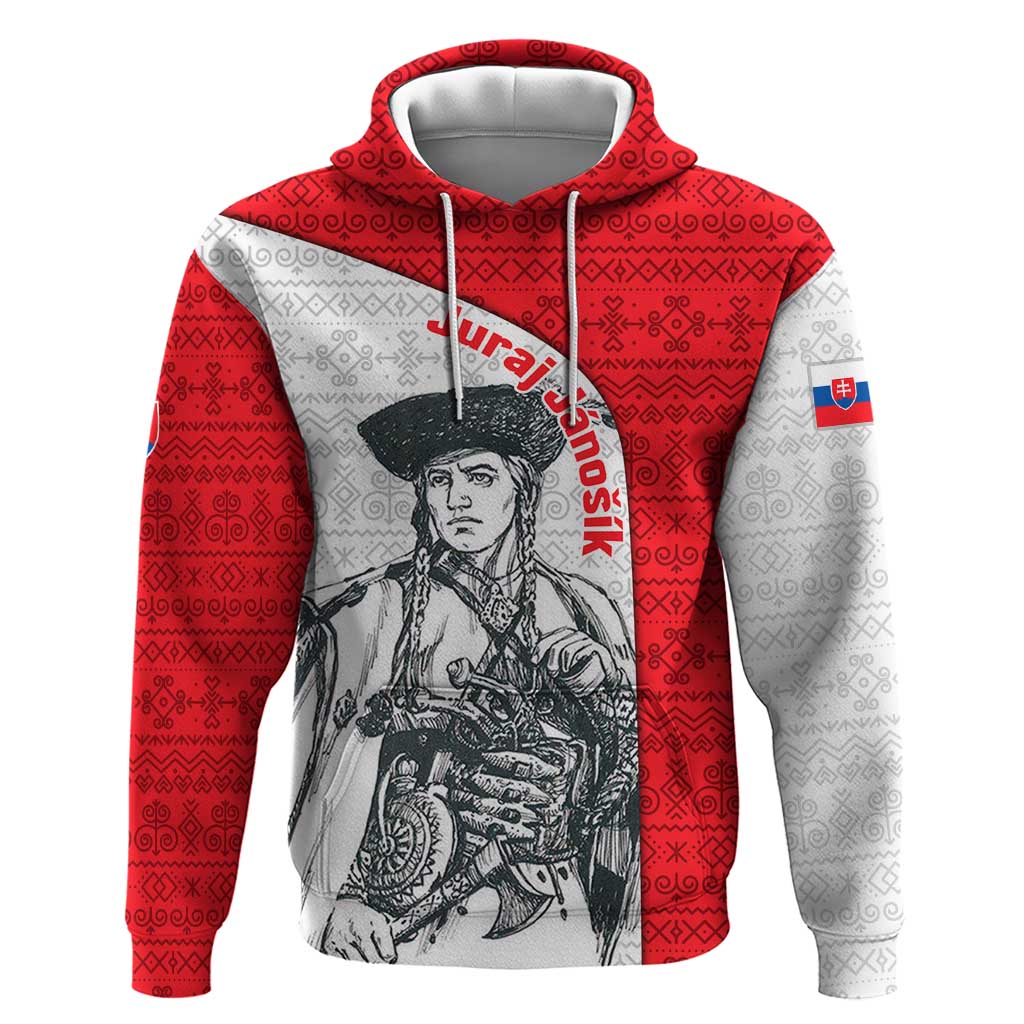 Juraj Janosik Slovakia Hoodie with Folk Pattern Red White Legend Spirit
