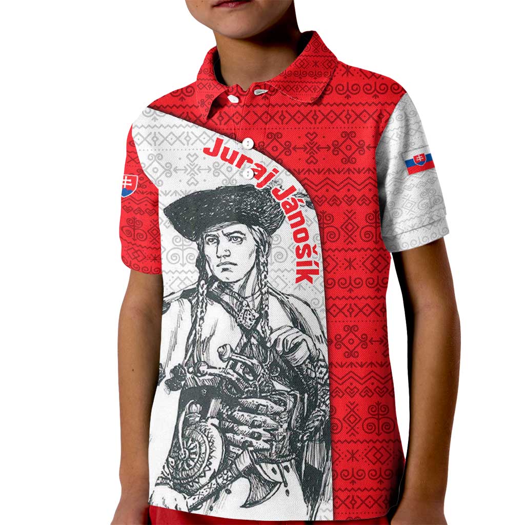 Juraj Janosik Slovakia Kid Polo Shirt with Folk Pattern Red White Legend Spirit
