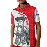 Juraj Janosik Slovakia Kid Polo Shirt with Folk Pattern Red White Legend Spirit