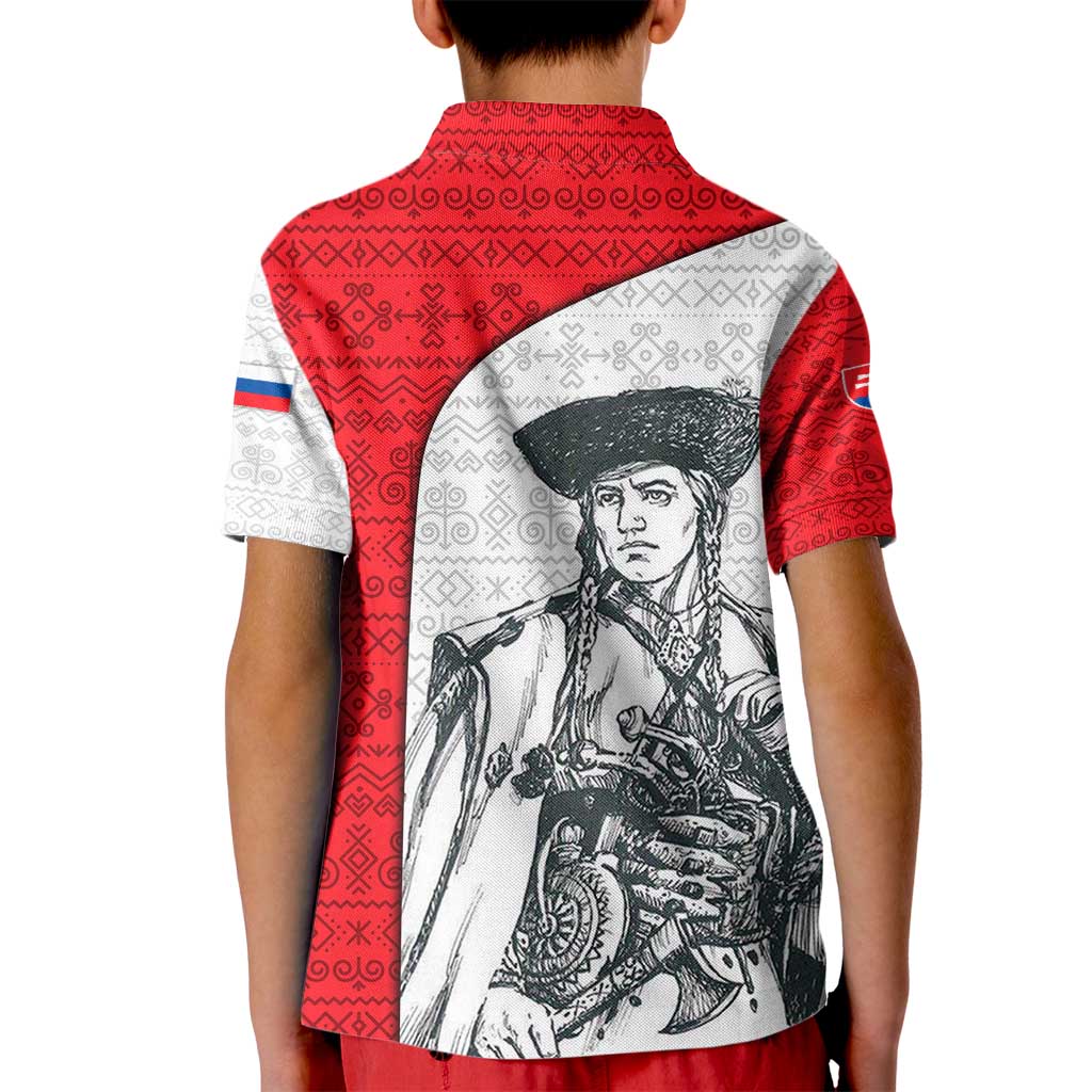Juraj Janosik Slovakia Kid Polo Shirt with Folk Pattern Red White Legend Spirit