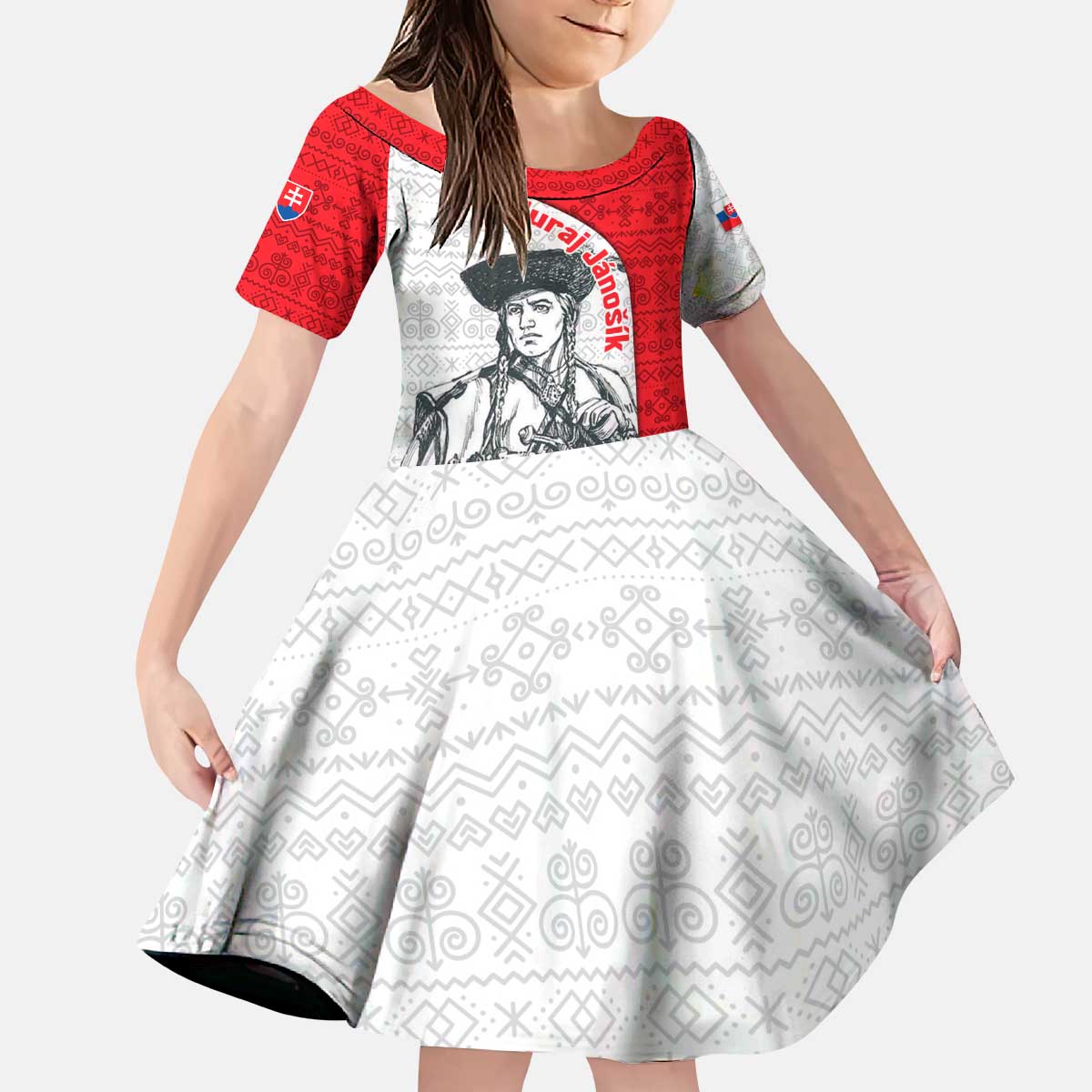 Juraj Janosik Slovakia Kid Short Sleeve Dress with Folk Pattern Red White Legend Spirit