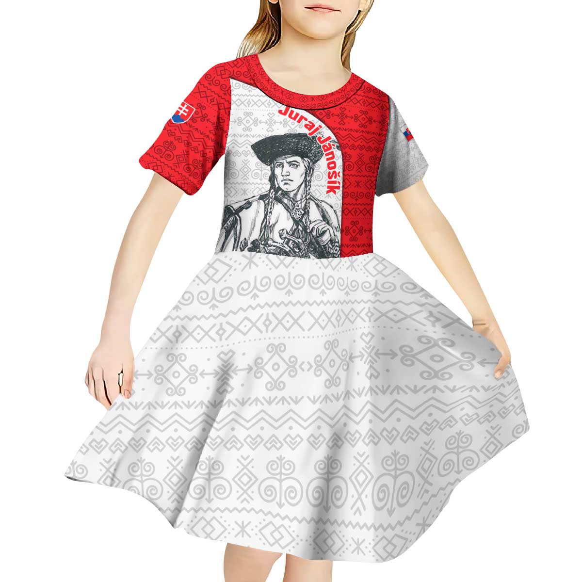 Juraj Janosik Slovakia Kid Short Sleeve Dress with Folk Pattern Red White Legend Spirit