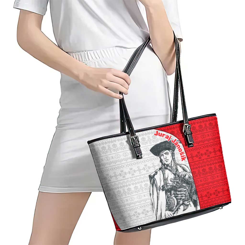 Juraj Janosik Slovakia Leather Tote Bag with Folk Pattern Red White Legend Spirit