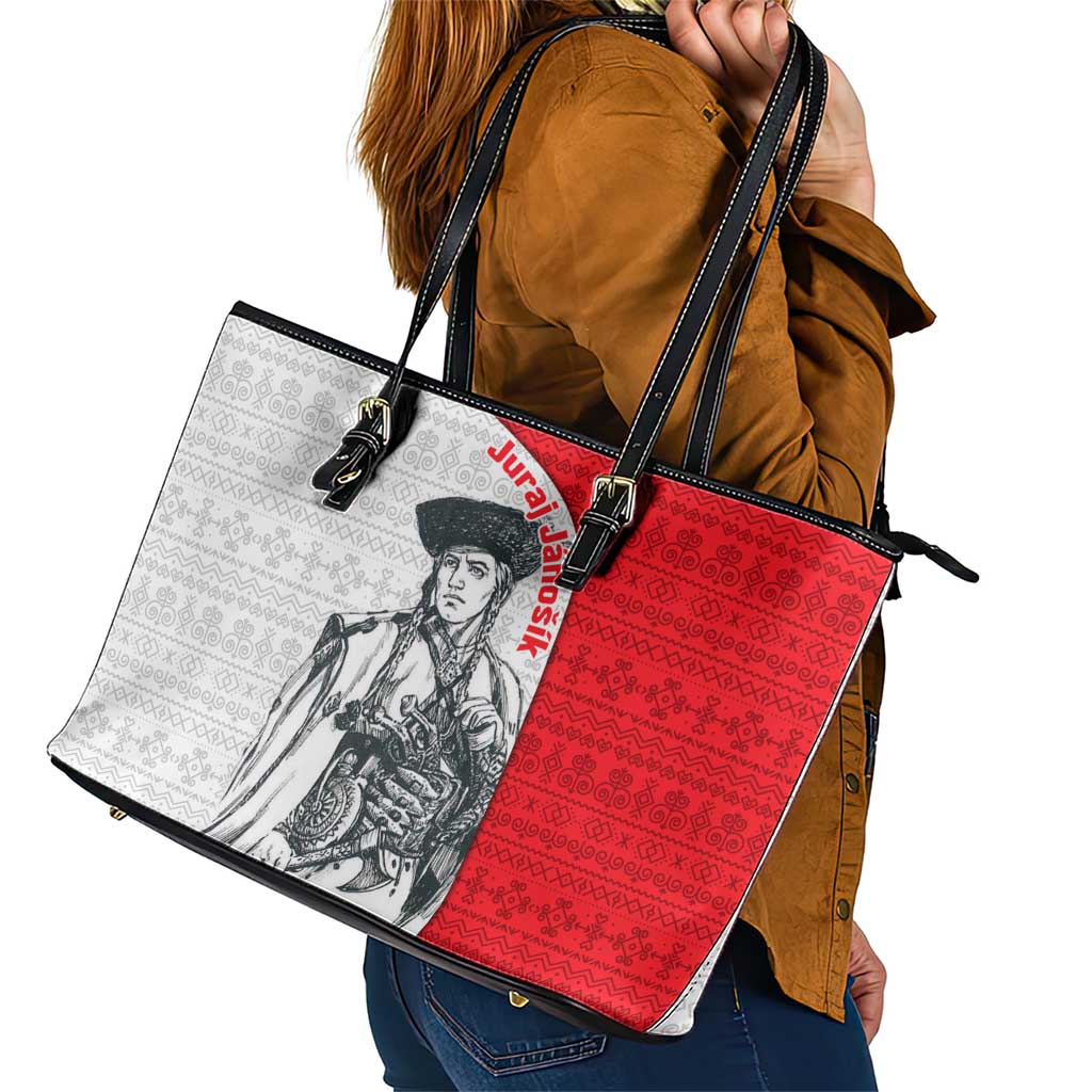 Juraj Janosik Slovakia Leather Tote Bag with Folk Pattern Red White Legend Spirit