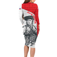 Juraj Janosik Slovakia Long Sleeve Bodycon Dress with Folk Pattern Red White Legend Spirit