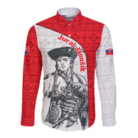 Juraj Janosik Slovakia Long Sleeve Button Shirt with Folk Pattern Red White Legend Spirit