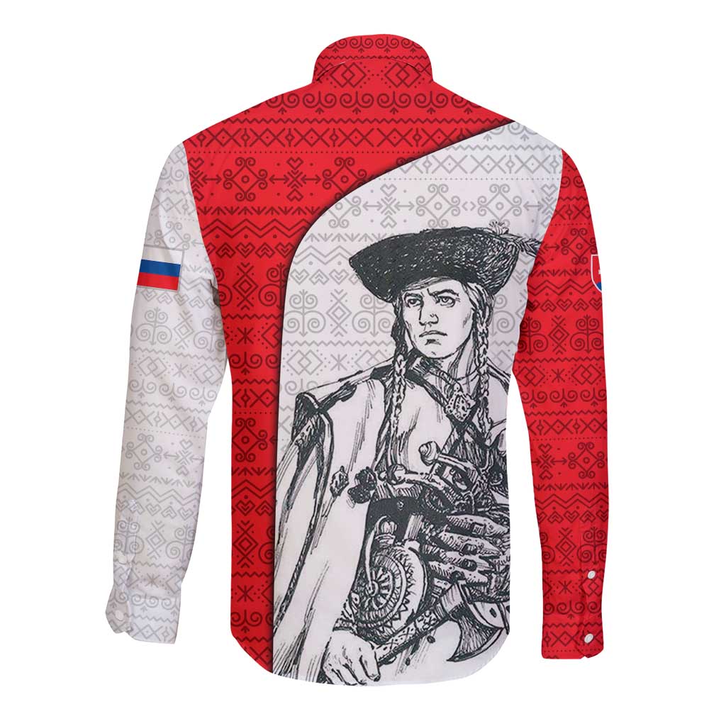 Juraj Janosik Slovakia Long Sleeve Button Shirt with Folk Pattern Red White Legend Spirit