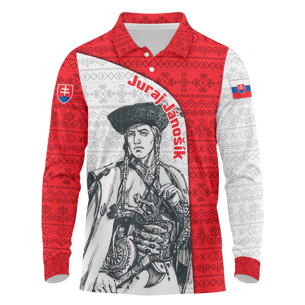 Juraj Janosik Slovakia Long Sleeve Polo Shirt with Folk Pattern Red White Legend Spirit