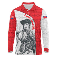 Juraj Janosik Slovakia Long Sleeve Polo Shirt with Folk Pattern Red White Legend Spirit