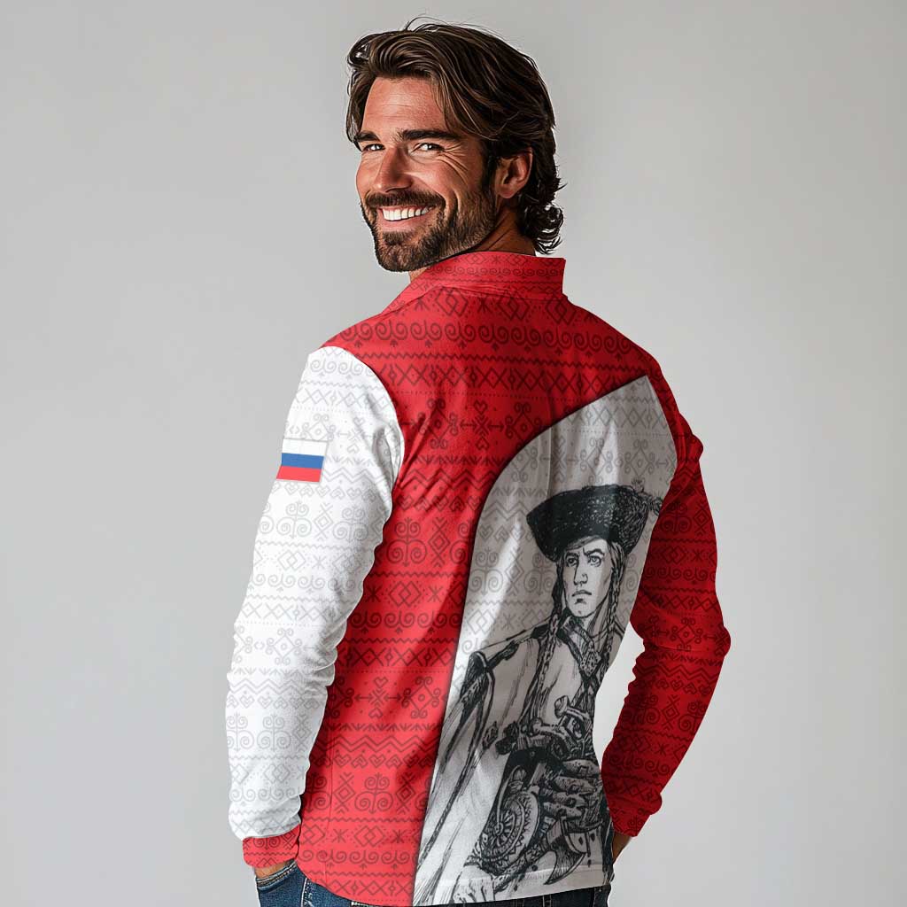 Juraj Janosik Slovakia Long Sleeve Polo Shirt with Folk Pattern Red White Legend Spirit