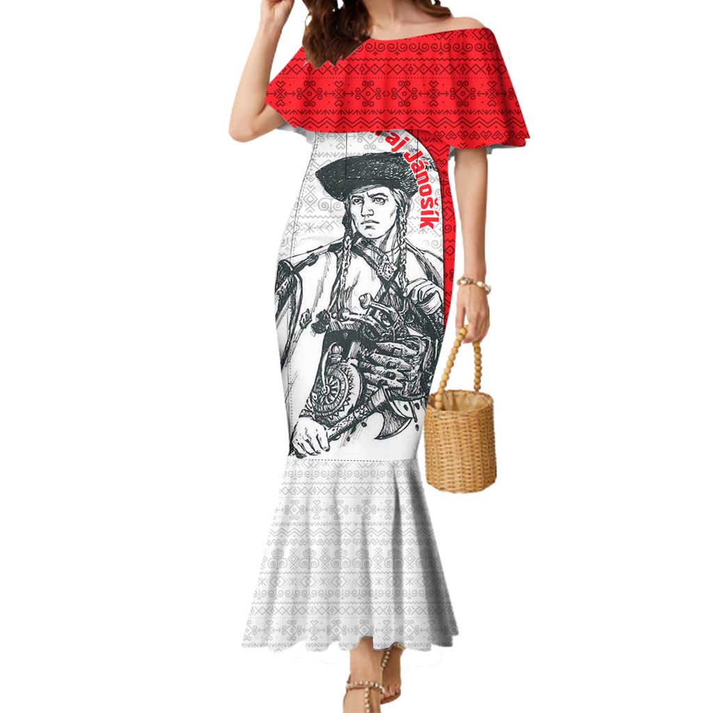 Juraj Janosik Slovakia Mermaid Dress with Folk Pattern Red White Legend Spirit
