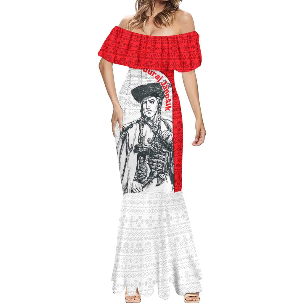 Juraj Janosik Slovakia Mermaid Dress with Folk Pattern Red White Legend Spirit