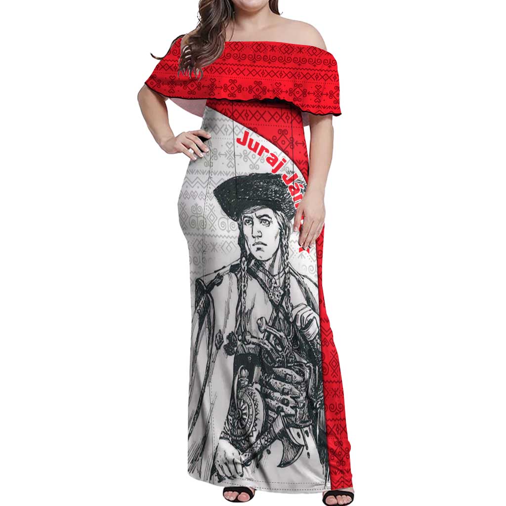 Juraj Janosik Slovakia Off Shoulder Maxi Dress with Folk Pattern Red White Legend Spirit