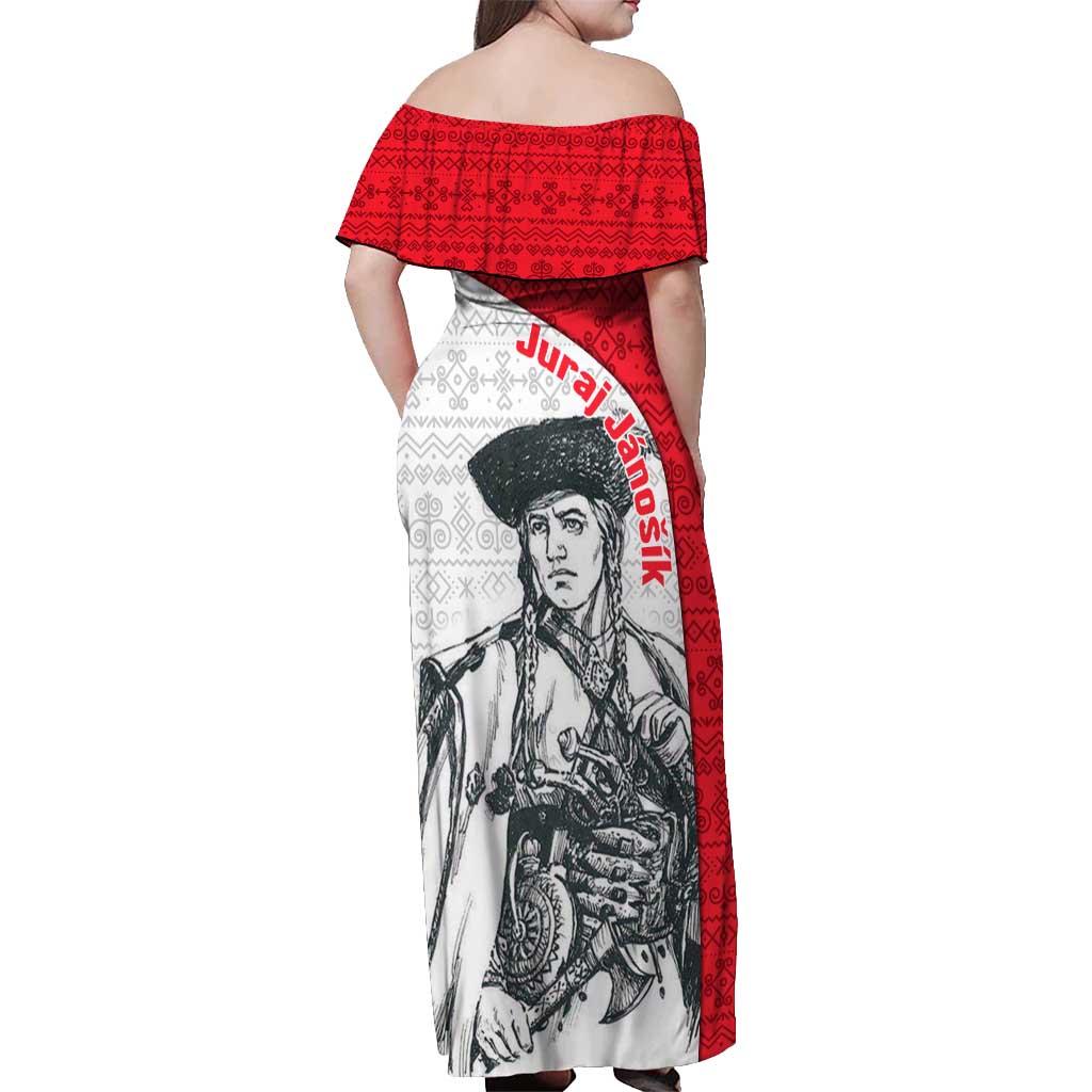 Juraj Janosik Slovakia Off Shoulder Maxi Dress with Folk Pattern Red White Legend Spirit