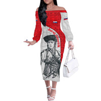 Juraj Janosik Slovakia Off The Shoulder Long Sleeve Dress with Folk Pattern Red White Legend Spirit