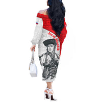 Juraj Janosik Slovakia Off The Shoulder Long Sleeve Dress with Folk Pattern Red White Legend Spirit