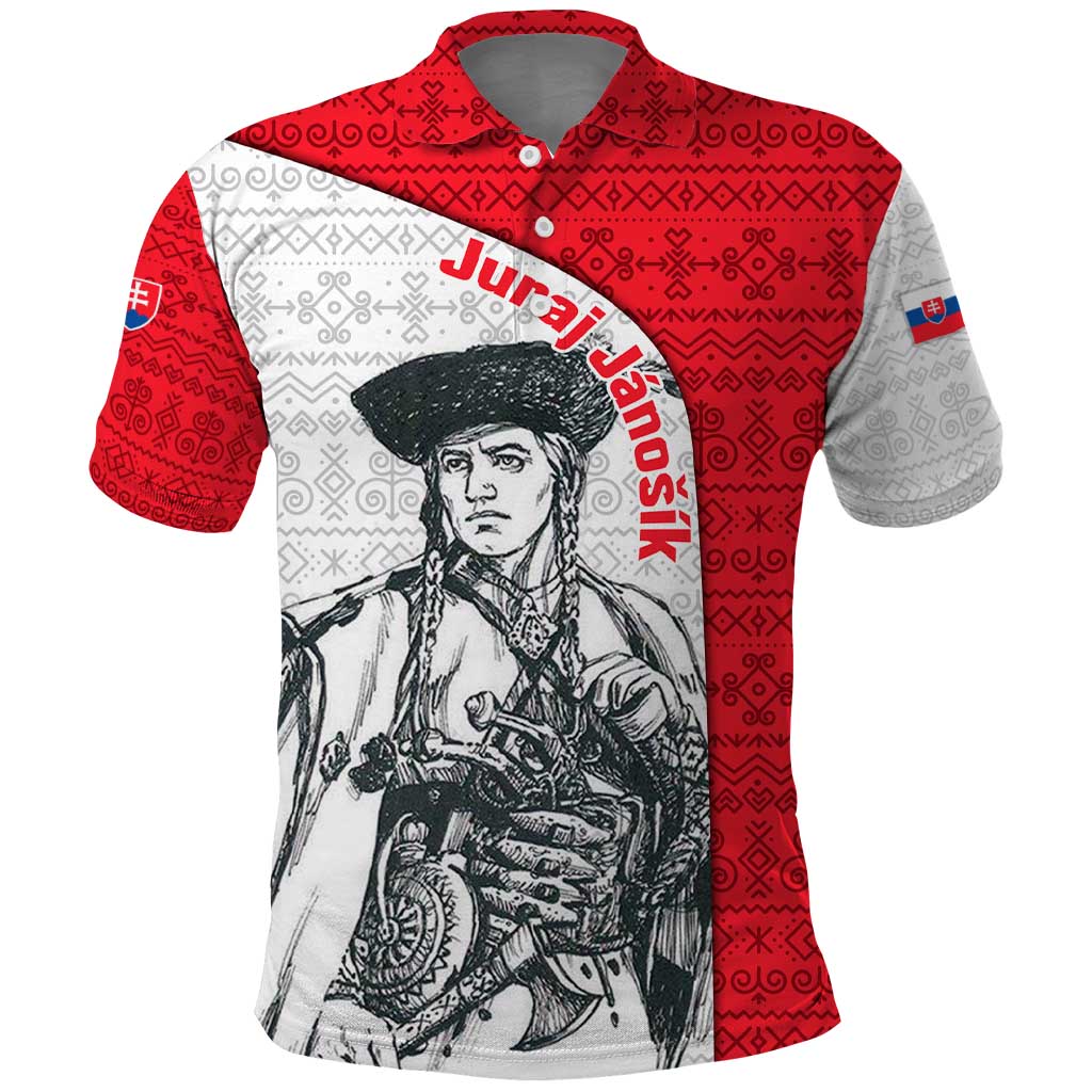 Juraj Janosik Slovakia Polo Shirt with Folk Pattern Red White Legend Spirit