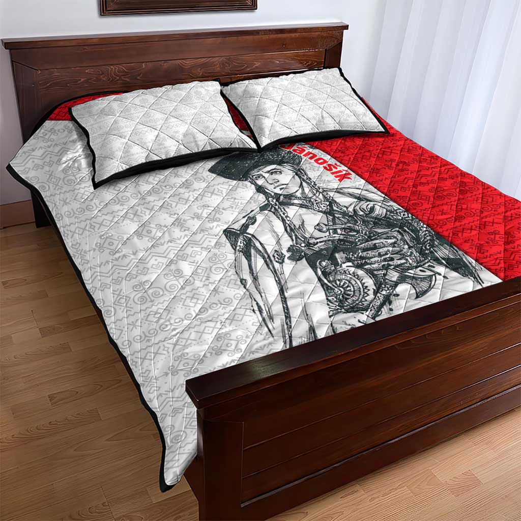 Juraj Janosik Slovakia Quilt Bed Set with Folk Pattern Red White Legend Spirit