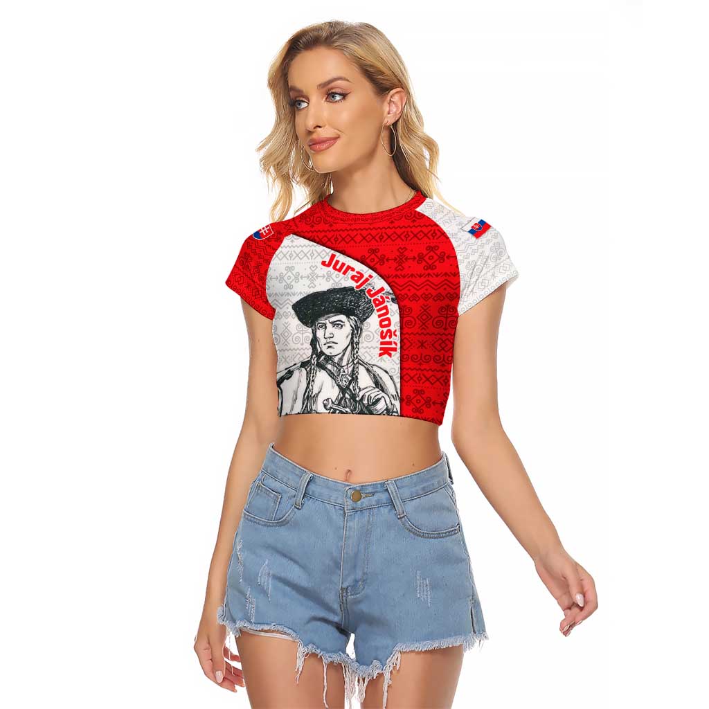Juraj Janosik Slovakia Raglan Cropped T Shirt with Folk Pattern Red White Legend Spirit