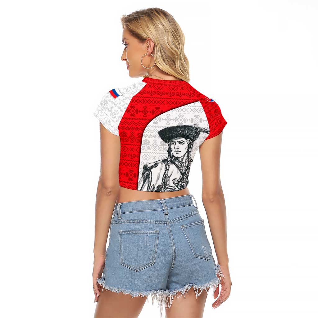 Juraj Janosik Slovakia Raglan Cropped T Shirt with Folk Pattern Red White Legend Spirit