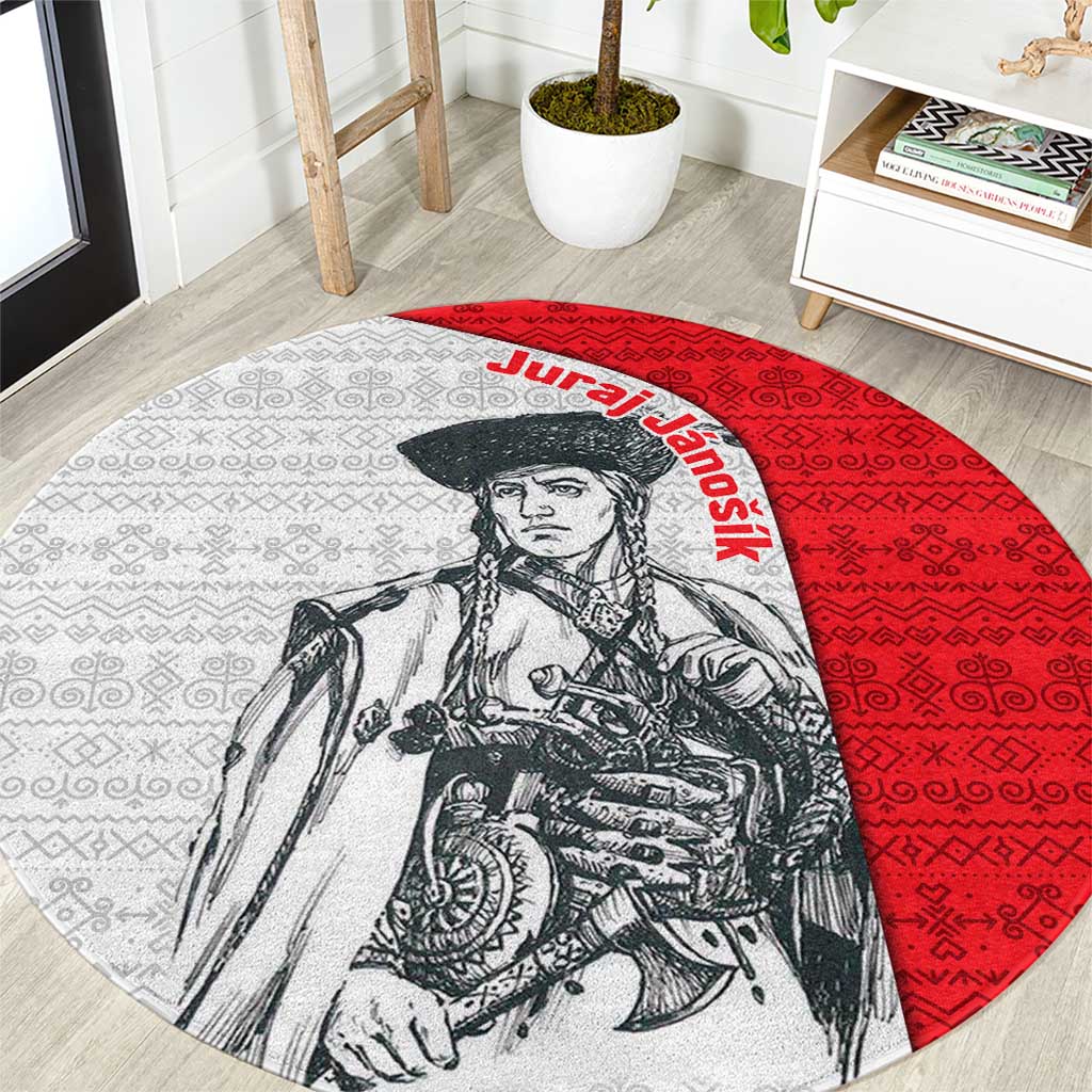 Juraj Janosik Slovakia Round Carpet with Folk Pattern Red White Legend Spirit