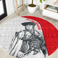 Juraj Janosik Slovakia Round Carpet with Folk Pattern Red White Legend Spirit