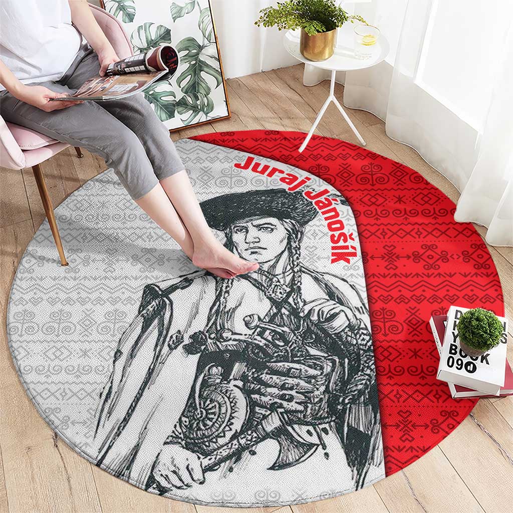 Juraj Janosik Slovakia Round Carpet with Folk Pattern Red White Legend Spirit