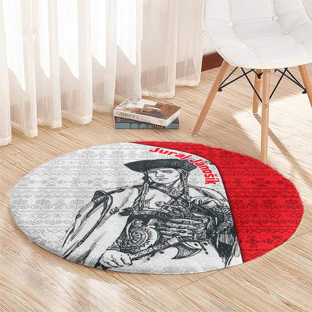 Juraj Janosik Slovakia Round Carpet with Folk Pattern Red White Legend Spirit