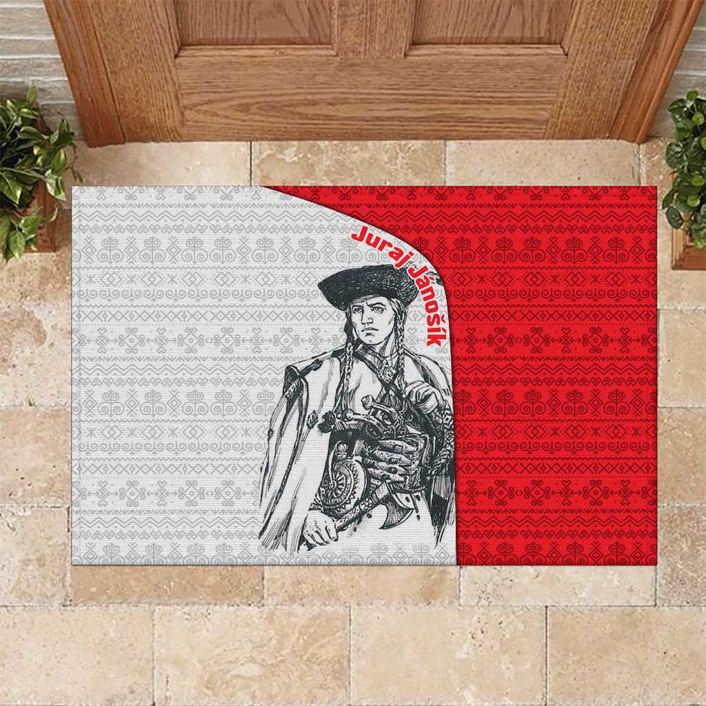 Juraj Janosik Slovakia Rubber Doormat with Folk Pattern Red White Legend Spirit