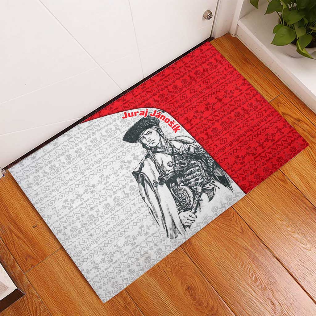 Juraj Janosik Slovakia Rubber Doormat with Folk Pattern Red White Legend Spirit
