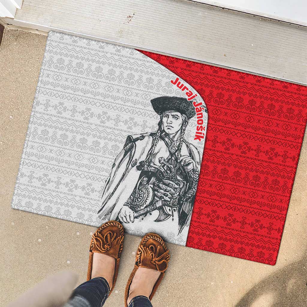 Juraj Janosik Slovakia Rubber Doormat with Folk Pattern Red White Legend Spirit