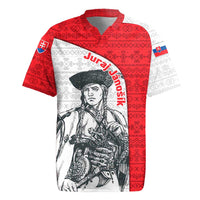 Juraj Janosik Slovakia Rugby Jersey with Folk Pattern Red White Legend Spirit