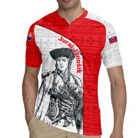 Juraj Janosik Slovakia Rugby Jersey with Folk Pattern Red White Legend Spirit