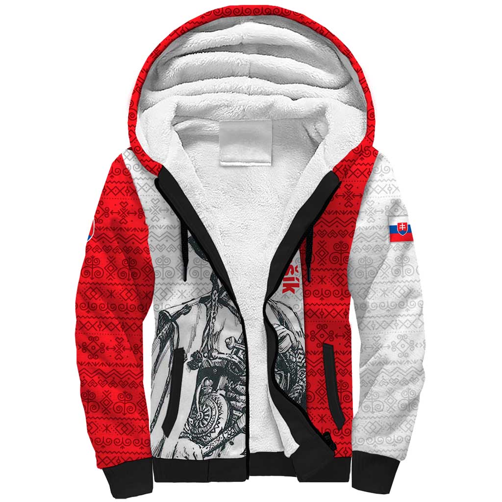 Juraj Janosik Slovakia Sherpa Hoodie with Folk Pattern Red White Legend Spirit