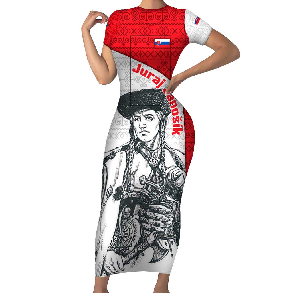 Juraj Janosik Slovakia Short Sleeve Bodycon Dress with Folk Pattern Red White Legend Spirit