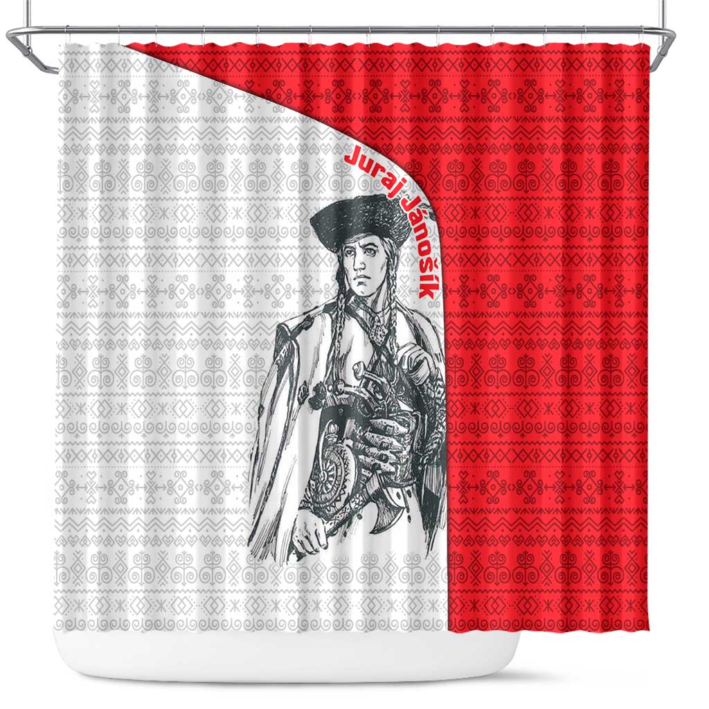 Juraj Janosik Slovakia Shower Curtain with Folk Pattern Red White Legend Spirit
