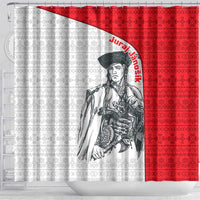Juraj Janosik Slovakia Shower Curtain with Folk Pattern Red White Legend Spirit