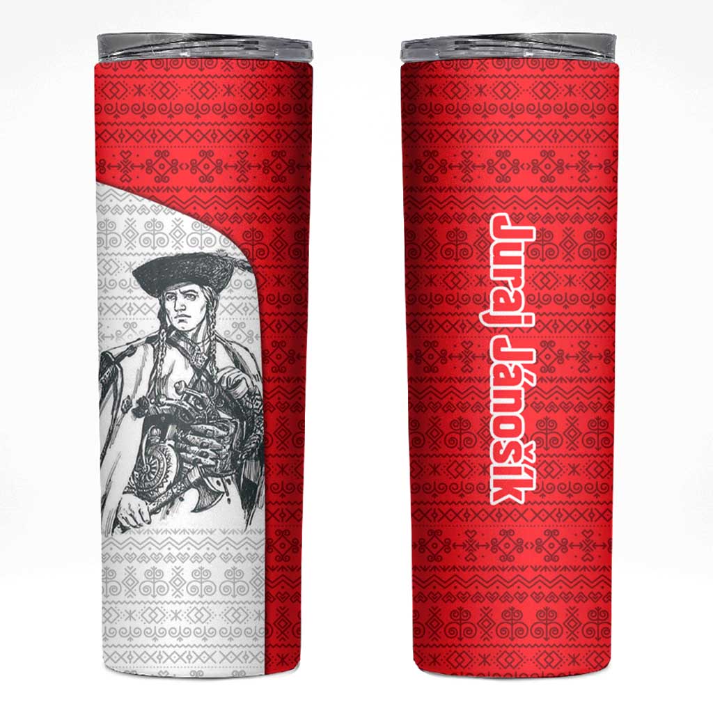 Juraj Janosik Slovakia Skinny Tumbler with Folk Pattern Red White Legend Spirit