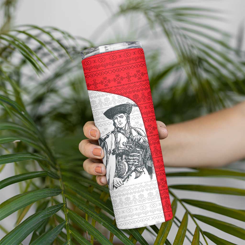 Juraj Janosik Slovakia Skinny Tumbler with Folk Pattern Red White Legend Spirit