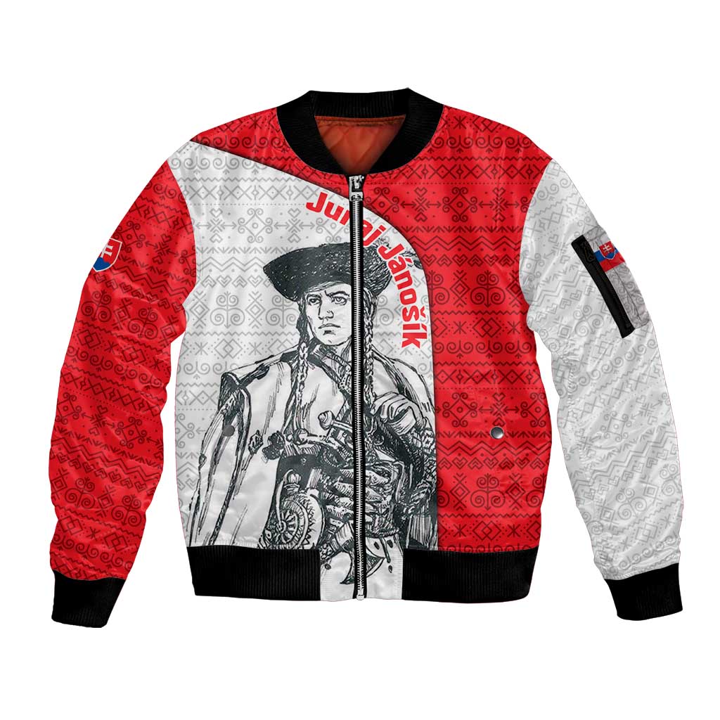 Juraj Janosik Slovakia Sleeve Zip Bomber Jacket with Folk Pattern Red White Legend Spirit