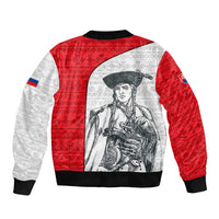 Juraj Janosik Slovakia Sleeve Zip Bomber Jacket with Folk Pattern Red White Legend Spirit