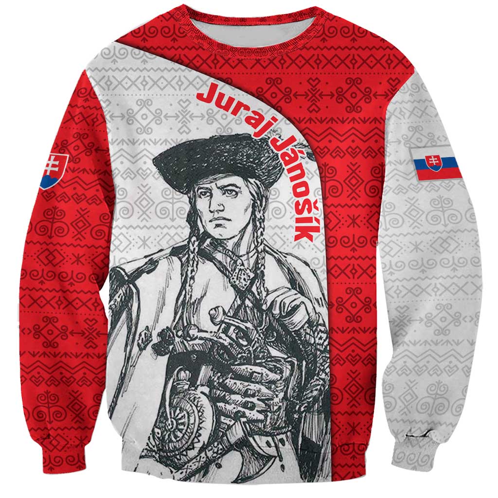 Juraj Janosik Slovakia Sweatshirt with Folk Pattern Red White Legend Spirit