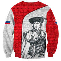 Juraj Janosik Slovakia Sweatshirt with Folk Pattern Red White Legend Spirit